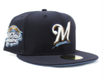 MILWAUKEE BREWERS 2002 ALL STAR GAME NEW ERA 59FIFTY FITTED HAT (GLOW IN THE DARK LOGO NAVY SKY BLUE UNDER BRIM)