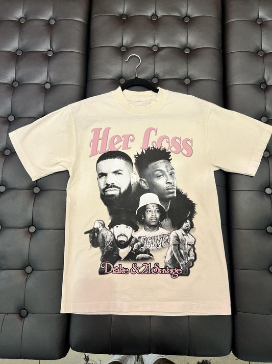 Scam Likely Drake & 21 Savage Her Loss Tee Tan
