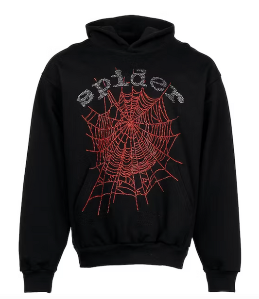 Sp5der OG Rhinestone Logo Hoodie Black