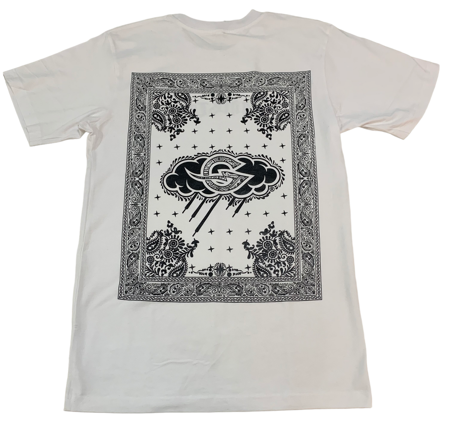 White Grailstorm Paisley T-Shirt W/ Black Text