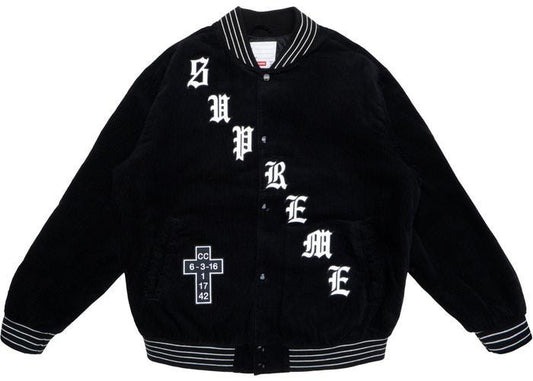 Supreme Old English Corduroy Varsity Jacket Black (Pre-Owned)