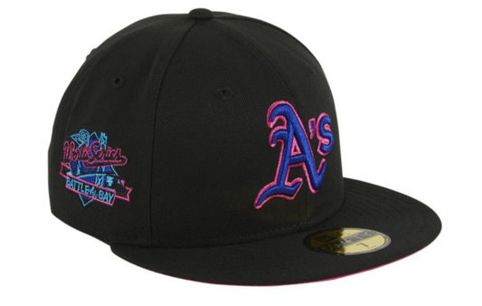 New Era Oakland Athletics Cyberpunks Battle of the Bay Patch Hat Club Exclusive 59Fifty Fitted Hat Black With Pin