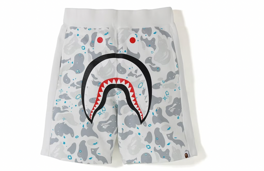 BAPE Space Camo Shark Sweat Shorts White