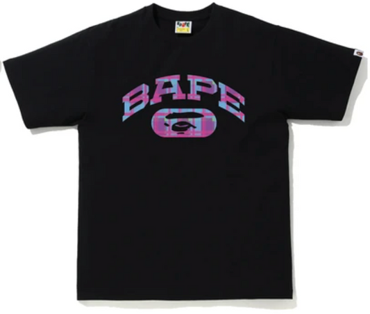 Bape Check College Logo Tee Black/Purple