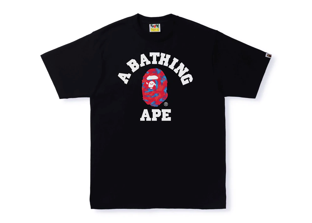 A BATHING APE STROKE CAMO COLLEGE TEE BLACK