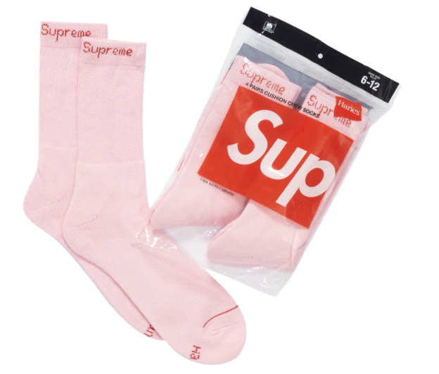 Supreme Hanes Crew Socks (4 Pack) Pink