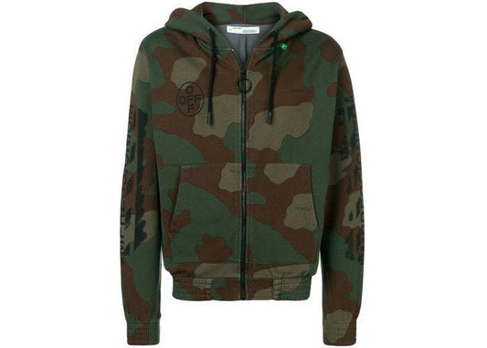 OFF-WHITE Diag Stencil Zip Up Hoodie Camo/Black