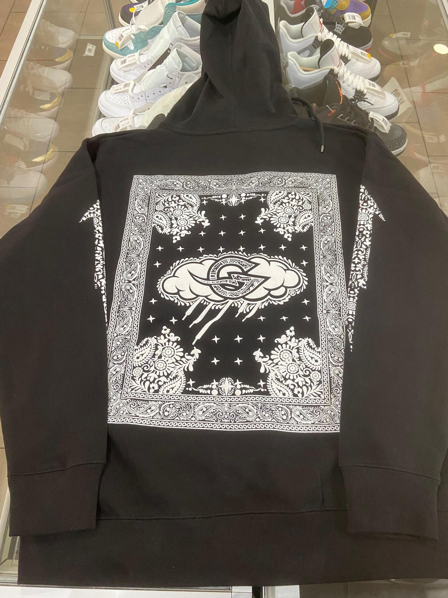 GrailStorm Paisley Hoodie Puff Print Black