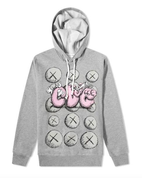 COMME DES GARCONS SHIRT X KAWS PRINT POPOVER HOODY GREY