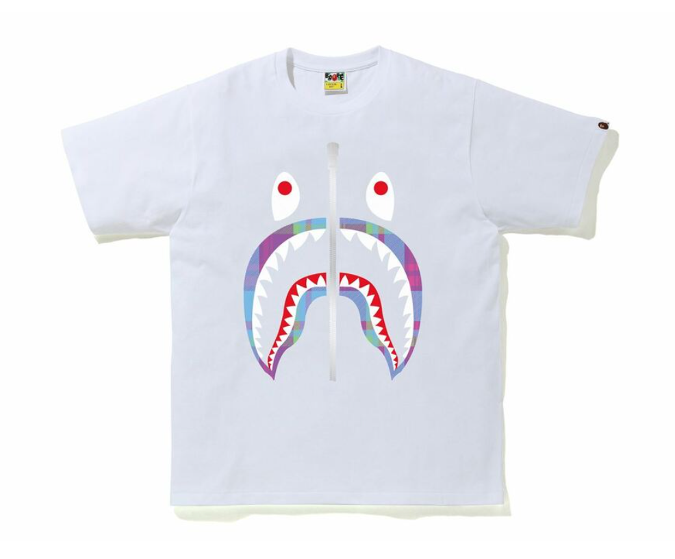 BAPE CHECK SHARK TEE White/Purple