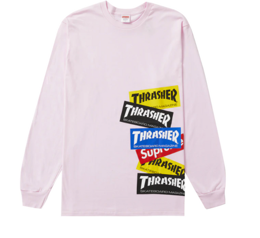 Supreme Thrasher Multi Logo L/S Tee Light Pink