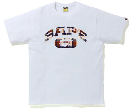 Bape Check College Logo Tee White/Red