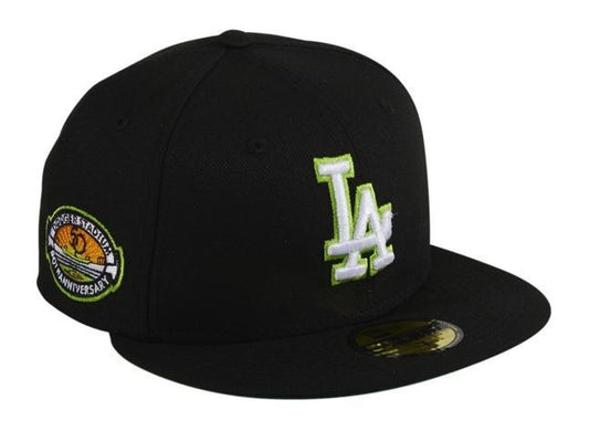 Exclusive New Era 59Fifty Los Angeles Dodgers 50th Anniversary Stadium Patch Hat - Black, White, Lime Green