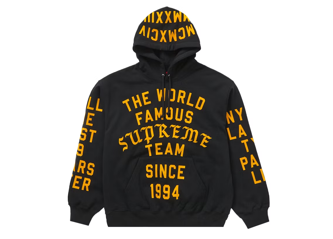 Supreme Team Flocked Hooded Sweatshirt Black