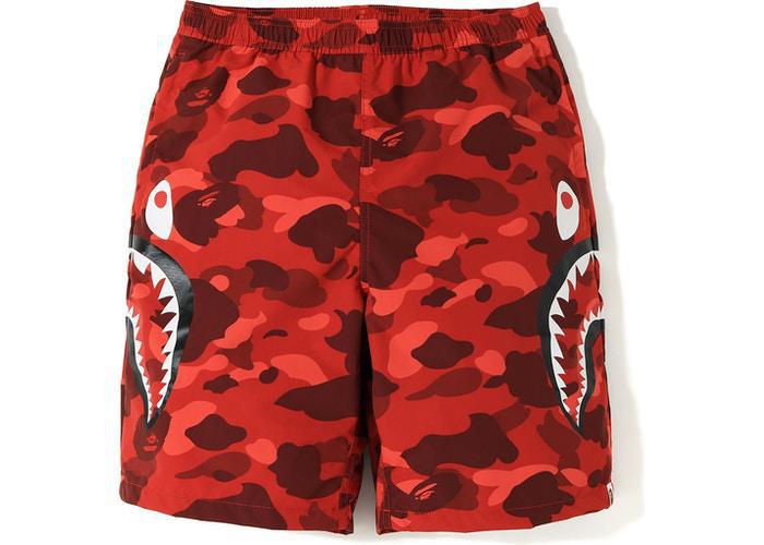 BAPE Color Camo Side Shark Beach Shorts Red