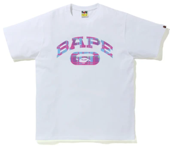 Bape Check College Logo Tee White/Purple