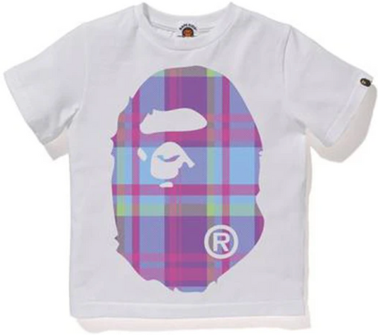 BAPE Check Big Ape Head Tee White/Purple