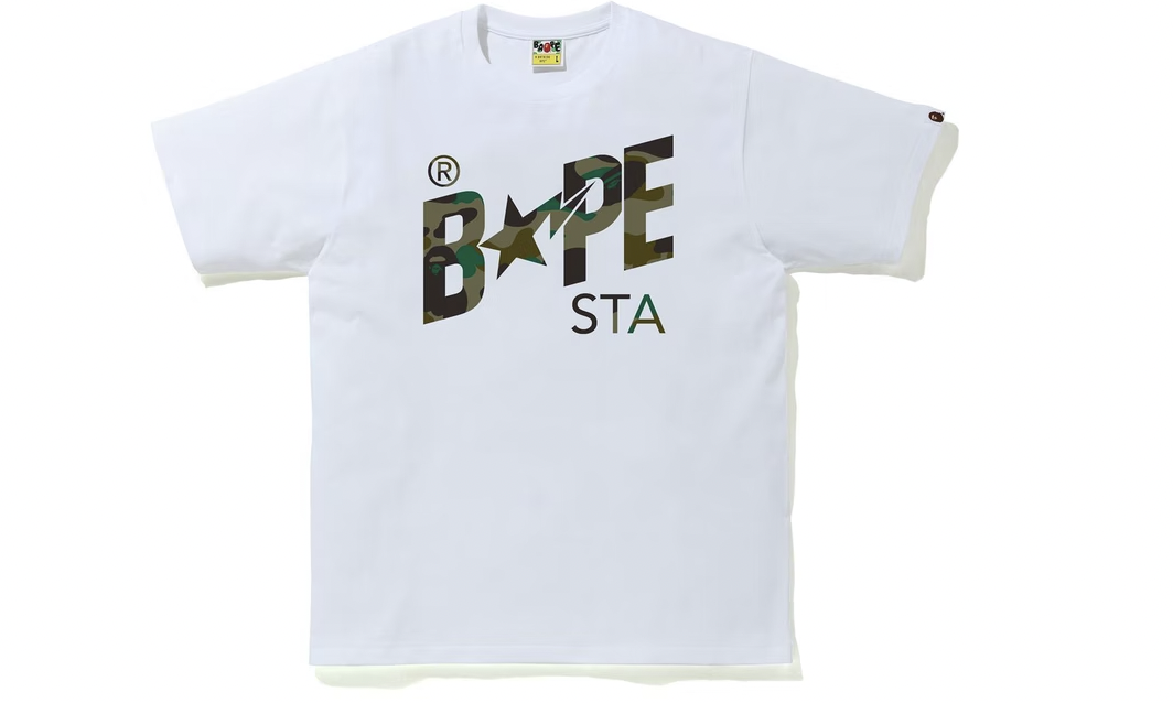 BAPE 1st Camo Bapesta Logo Tee White/Green