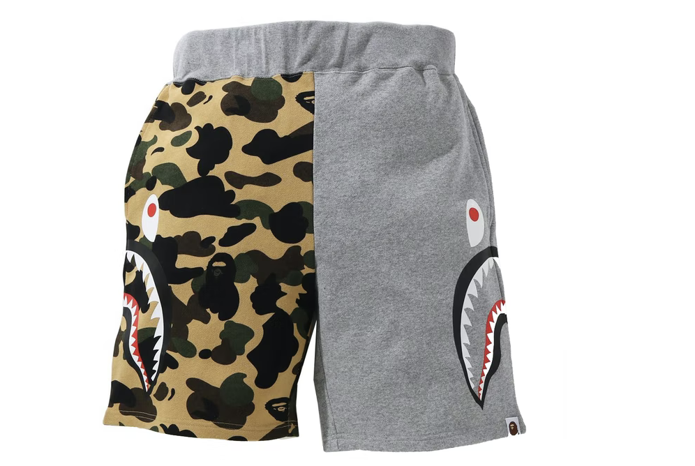 BAPE 1st Camo Half Side Shark Sweat Shorts Yellow