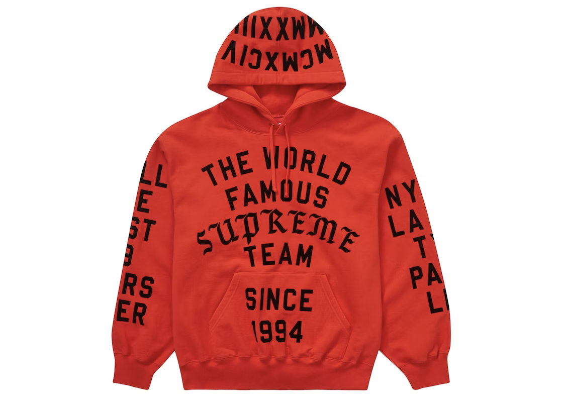 Supreme Team Flocked Hooded Sweatshirt Bright Red