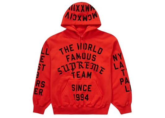 Supreme Team Flocked Hooded Sweatshirt Bright Red