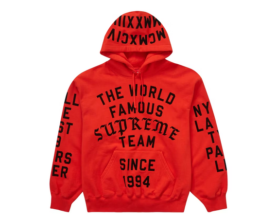 Supreme Team Flocked Hooded Sweatshirt Bright Red