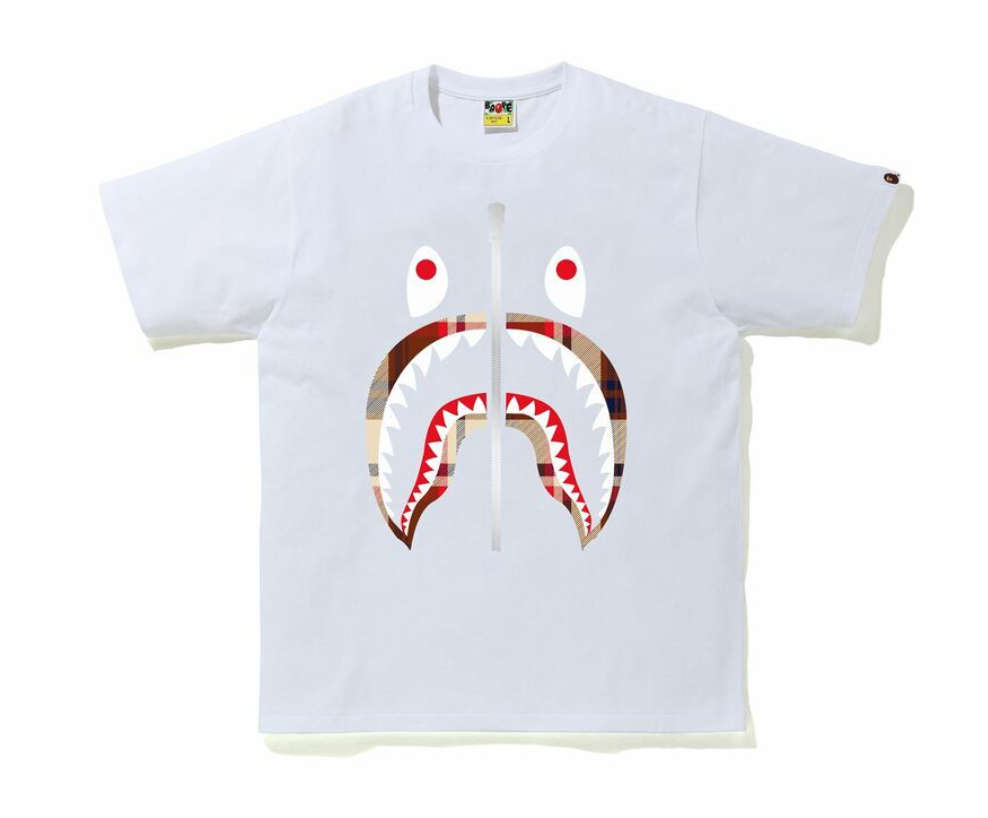 BAPE CHECK SHARK TEE White/Red