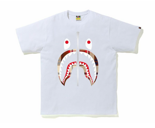 BAPE CHECK SHARK TEE White/Red