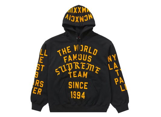 Supreme Team Flocked Hooded Sweatshirt Black