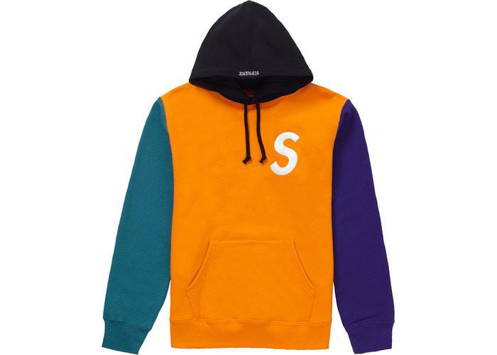 Supreme S Logo Colorblocked Hooded Sweatshirt Orange