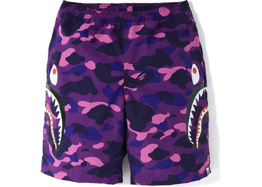 BAPE Color Camo Side Shark Beach Shorts Purple