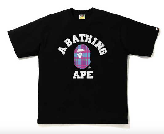 BAPE CHECK COLLEGE RELAXED TEE MENS Black/Purple