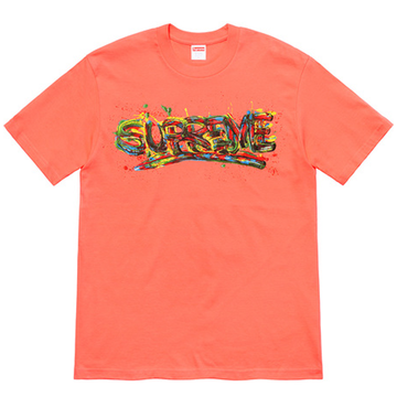 Supreme Paint Logo Tee Neon Orange