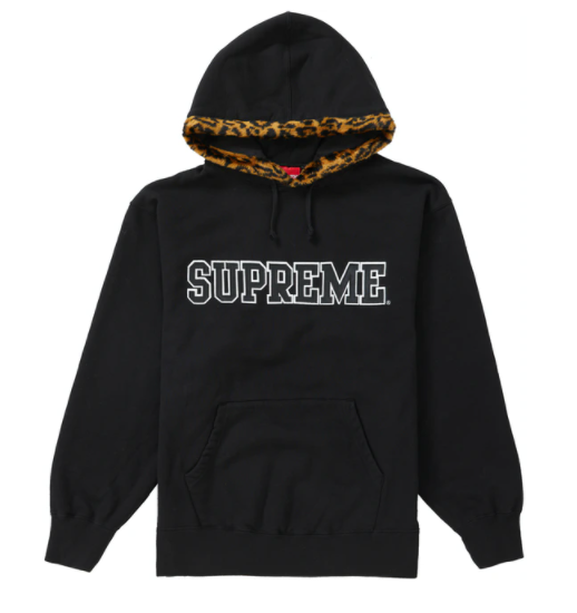 Supreme Leopard Trim Hooded Sweatshirt Black