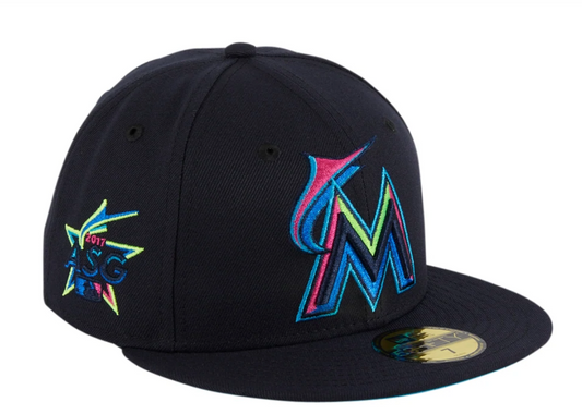 EXCLUSIVE NEW ERA 59FIFTY CYBERPUNKS MIAMI MARLINS 2017 ALL STAR GAME PATCH HAT - NAVY WITH PIN