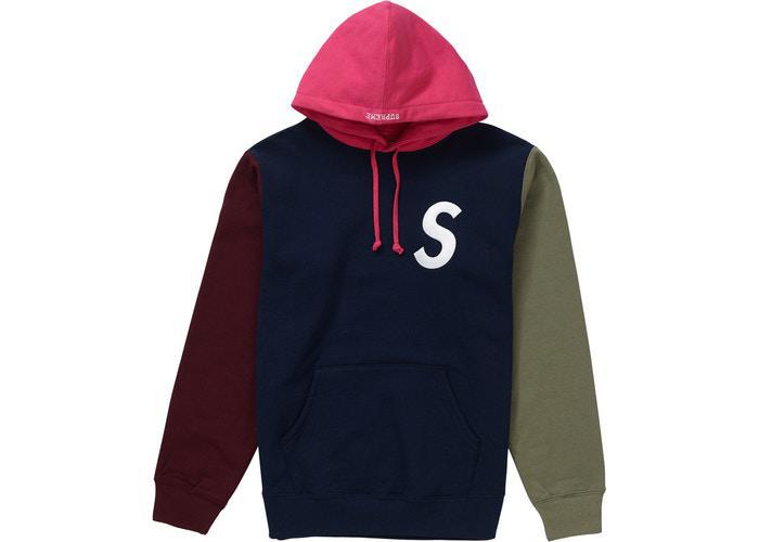 Supreme S Logo Colorblocked Hooded Sweatshirt Navy