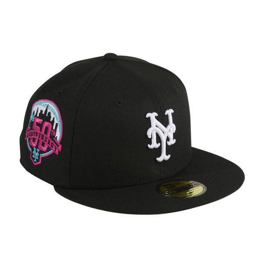 Exclusive New Era 59Fifty Fitted Female Direction New York Mets 50th Anniversary Patch Hat - Black, White